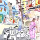 Street with scooter